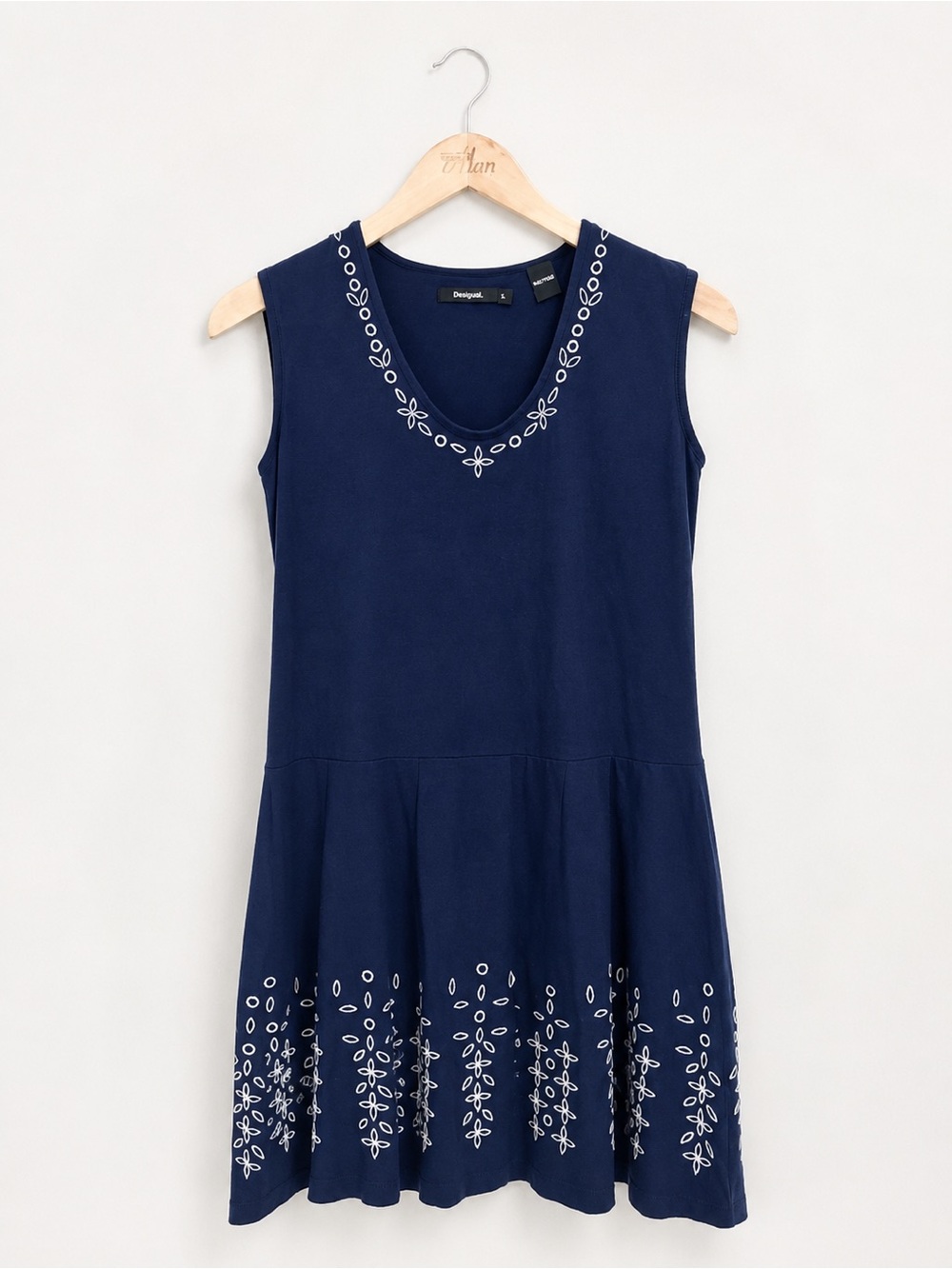 Desigual Navy Blue Sleeveless Embroidered V-Neck Midi Dress